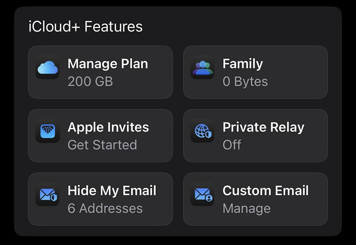 Manage Plan button under iCloud+ Features