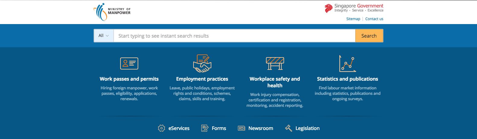 Ministry of Manpower's top nav bar