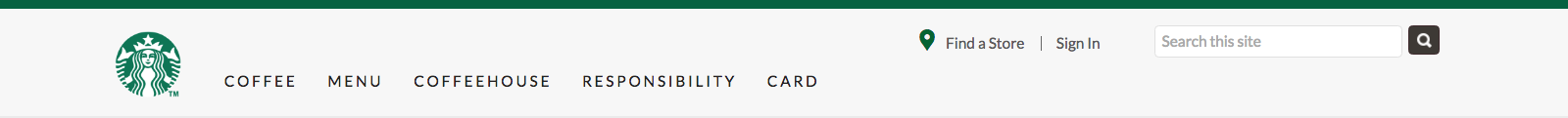 Starbucks' website top nav bar